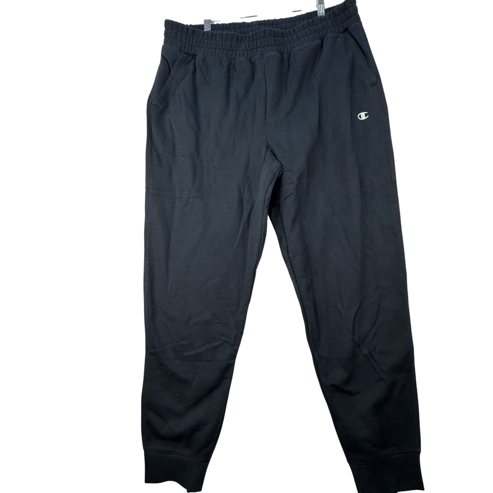 Champion Joggers Mens 2XL Black Fleece Lined C Logo Sweatpants Athleisure Lounge